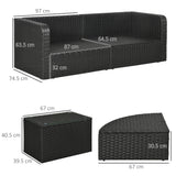 easycomfort easycomfort salotto da giardino con 2 poltrone e 2 poggiapiedi in rattan pe tavolino in vetro nero