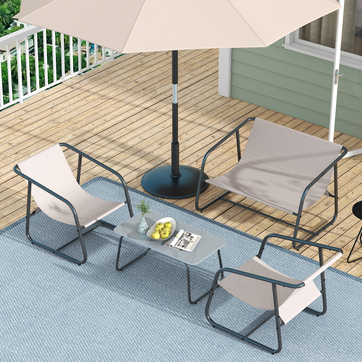 easycomfort easycomfort salotto da giardino con divanetto 2 poltrone e tavolino in acciaio e tessuto a rete crema