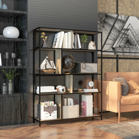 easycomfort easycomfort scaffale libreria industriale a 5 livelli con porta metallica in legno e acciaio 120x30x161 cm nero e grigio