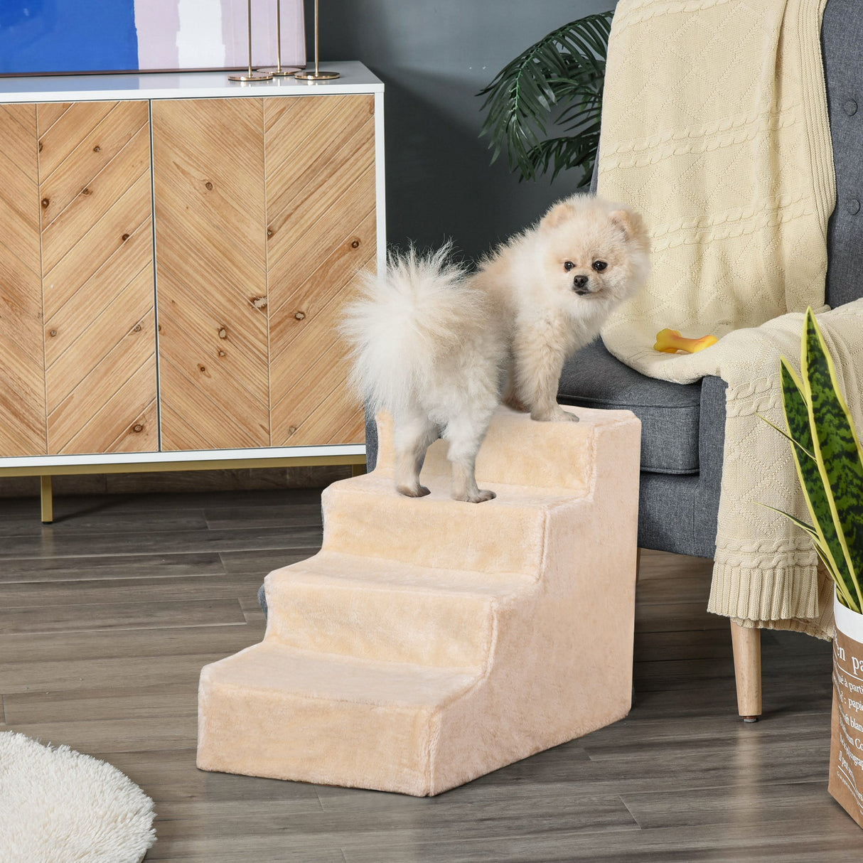 easycomfort easycomfort scaletta per cani portatile a 4 gradini in flanella sfoderabile e truciolato 60x35x44 cm beige