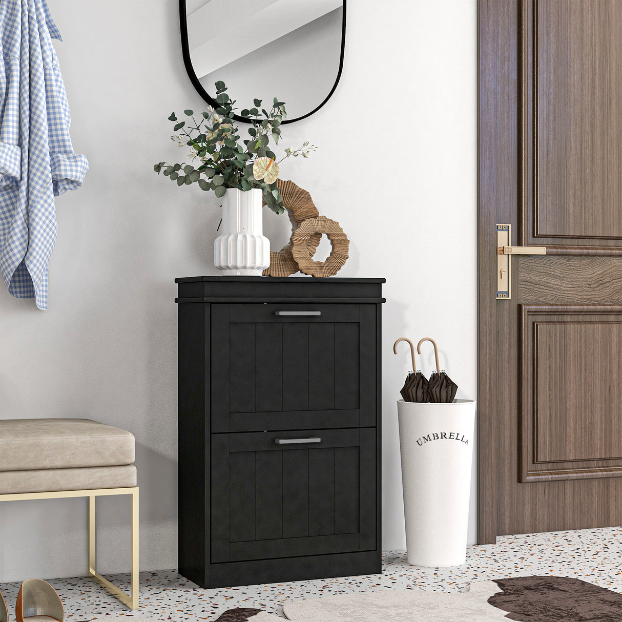 easycomfort easycomfort scarpiera moderna con 2 cassetti ribaltabili per 10 paia di scarpe e ripiano regolabile 54x24x82 5cm nero