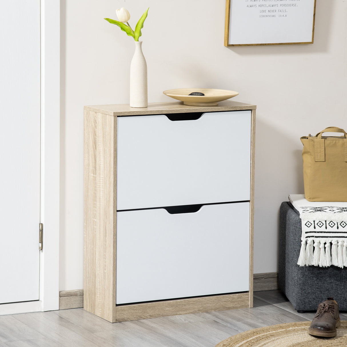 easycomfort easycomfort scarpiera salvaspazio slim a 2 cassetti per 8 paia di scarpe 62 5x26x81 cm legno e bianco