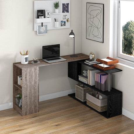 easycomfort easycomfort scrivania angolare salvaspazio con ripiano a s in legno 140x120x78 cm grigio effetto legno