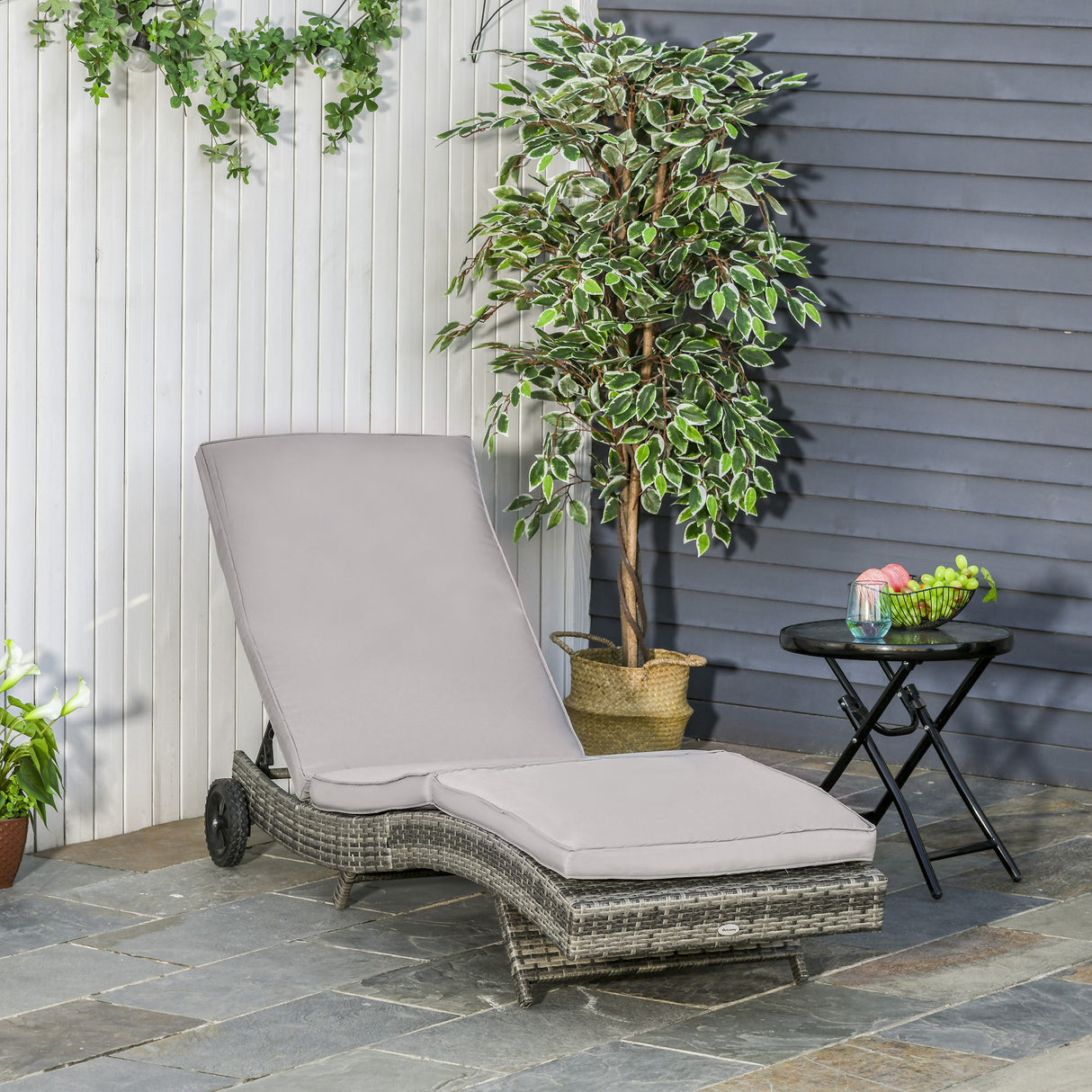 easycomfort easycomfort sdraio da giardino in rattan pe con schienale regolabile e cuscino 207x70x70cm grigio