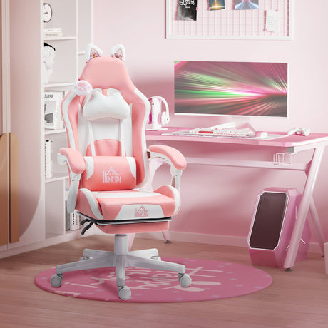 easycomfort easycomfort sedia da gaming ergonomica con orecchie da gatto poggiapiedi supporto lombare e cervicale rosa