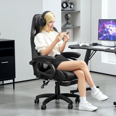 easycomfort easycomfort sedia da gaming reclinabile a 125 e massaggiante in finta pelle con poggiapiedi 65x68x120 128 cm nero