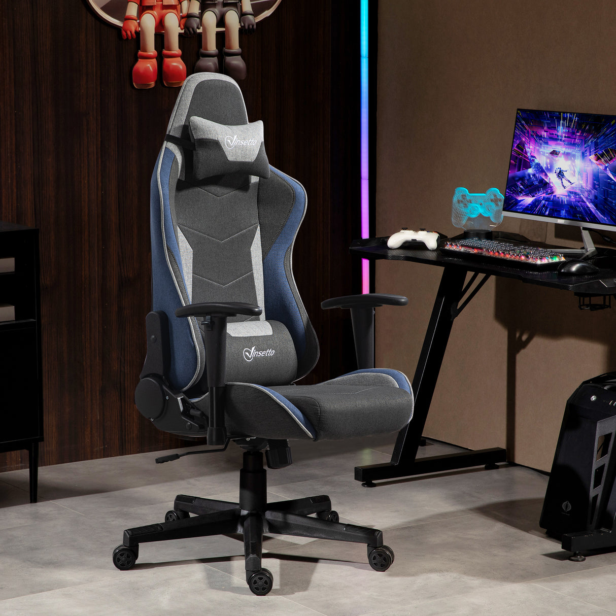 easycomfort easycomfort sedia da gaming reclinabile a 150 con funzione dondolo in tessuto effetto lino 66x53x128 138 cm grigio