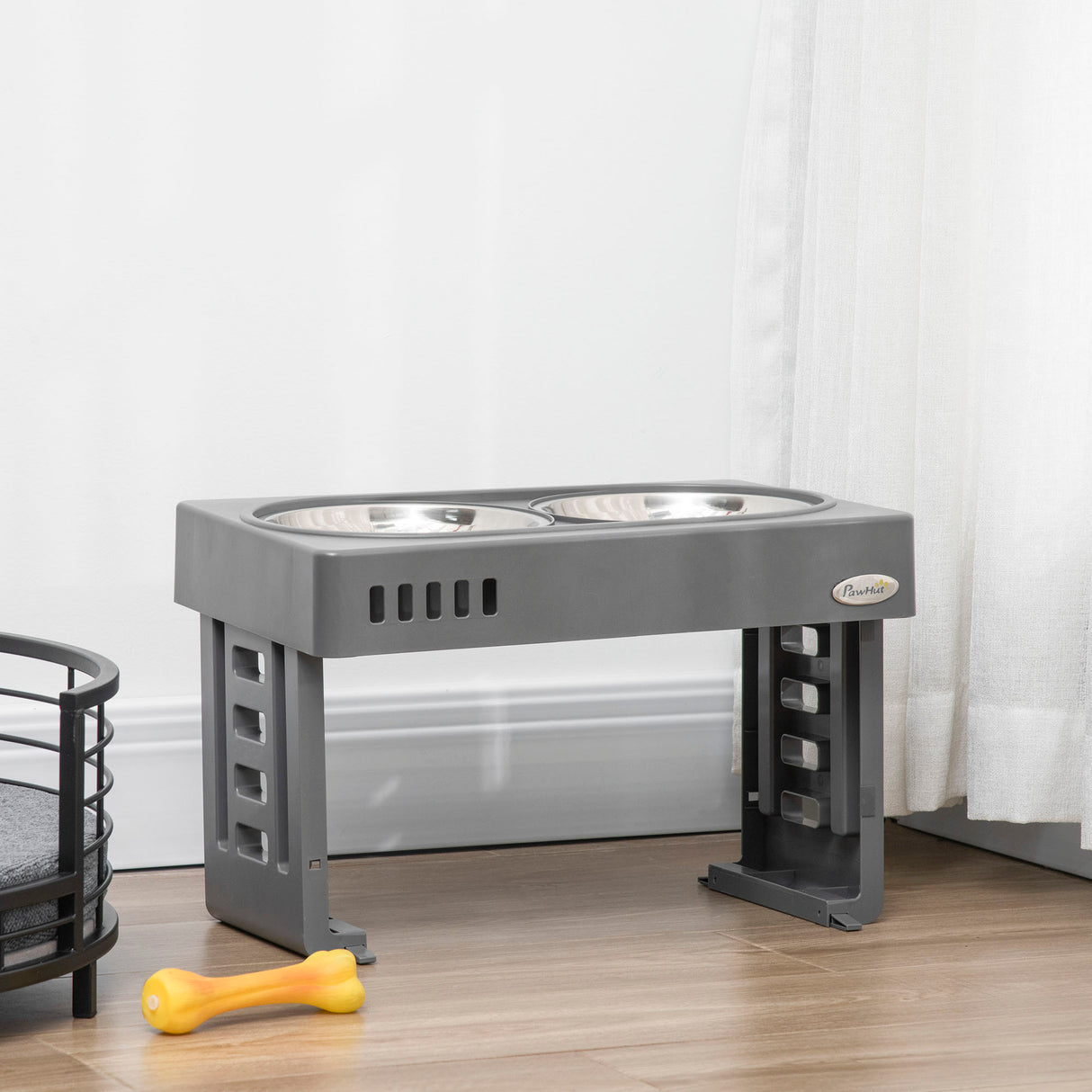 easycomfort easycomfort set 2 ciotole per cani da 1 2l con gambe rimovibili in abs e acciaio 44x27 7x28 cm grigio e argento