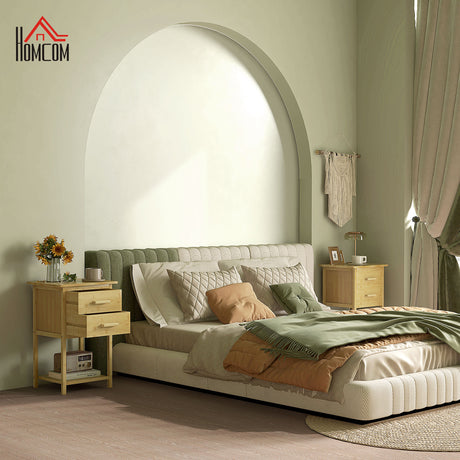 easycomfort easycomfort set 2 comodini con 2 cassetti e ripiano inferiore in stile nordico in bambu 40x34x60 cm