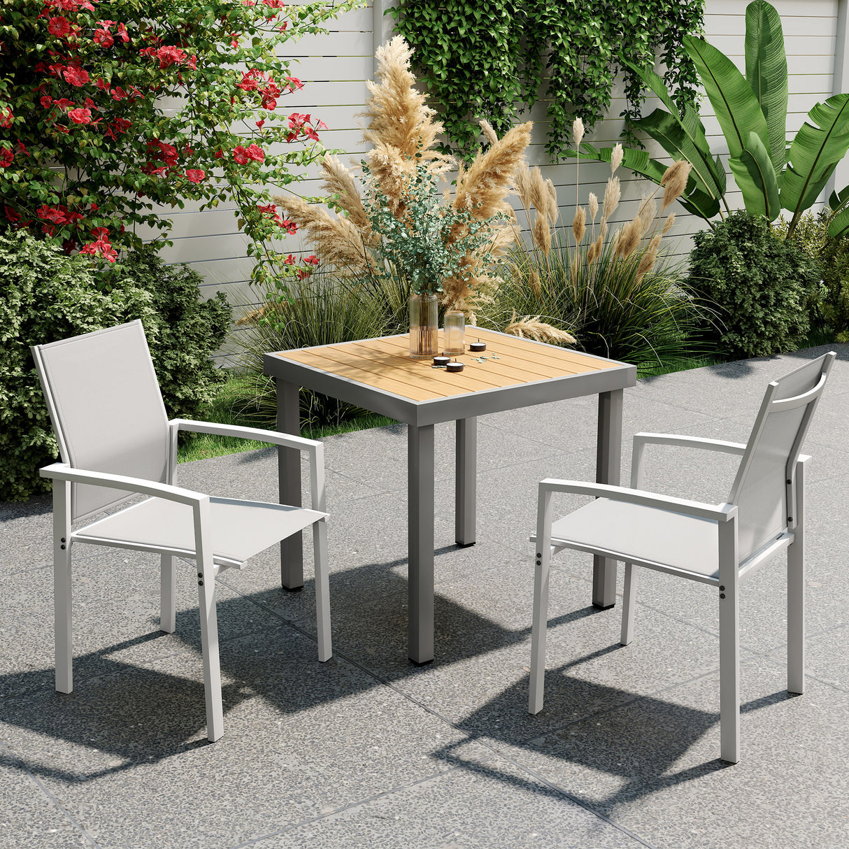 easycomfort easycomfort set 2 sedie da giardino impilabili con seduta traspirante in acciaio e textilene 56x58x89 cm grigio chiaro