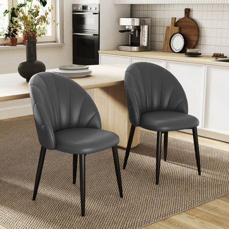 easycomfort easycomfort set 2 sedie da pranzo in pelle pu con gambe in metallo e schienale a conchiglia grigio scuro