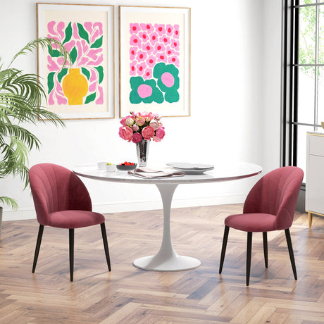 easycomfort easycomfort set 2 sedie da pranzo in velluto imbottite con gambe in metallo rosso