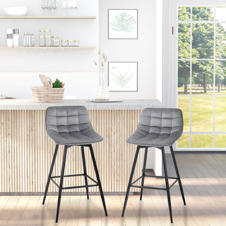 easycomfort easycomfort set 2 sgabelli alti in stile nordico con schienale e poggiapiedi sgabelli con schienale in tessuto effetto velluto e metallo 45x47x88 cm grigio ean 8054144138626
