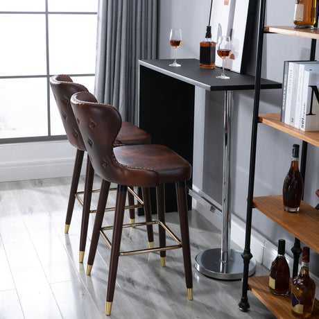 easycomfort easycomfort set 2 sgabelli da bar alti in stile industriale con schienale e poggiapiedi seduta in finta pelle e gambe in legno sgabelli vintage per cucina e ristorante 52x53x101cm ean 8054144139241