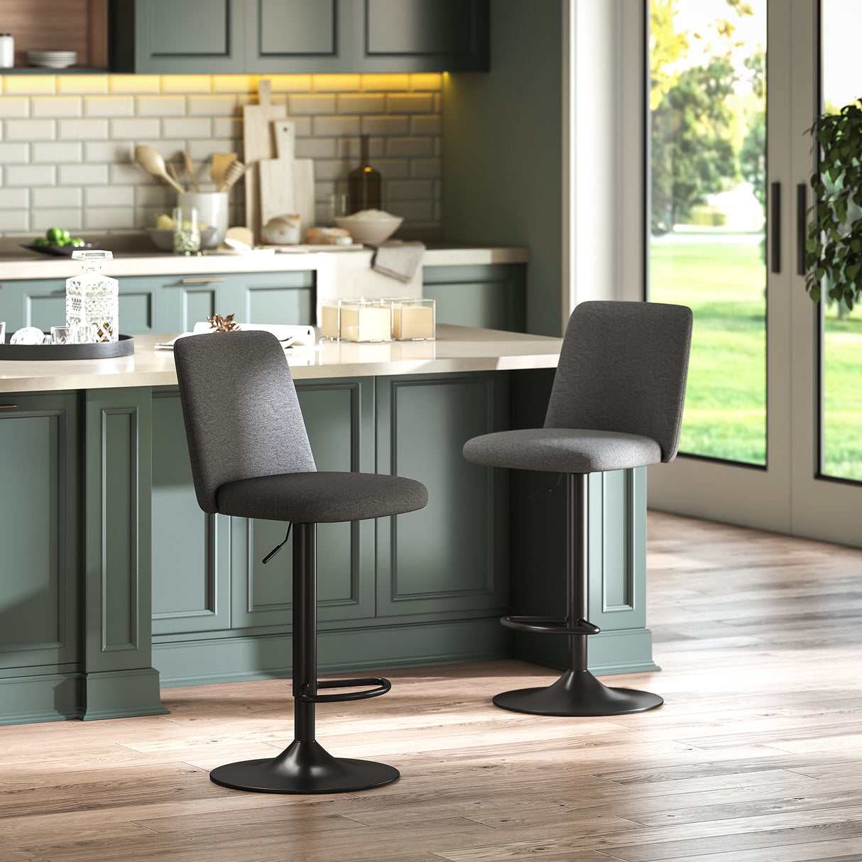 easycomfort easycomfort set 2 sgabelli da bar girevoli ad altezza regolabile in tessuto effetto lino 44x53x91 111 cm grigio scuro