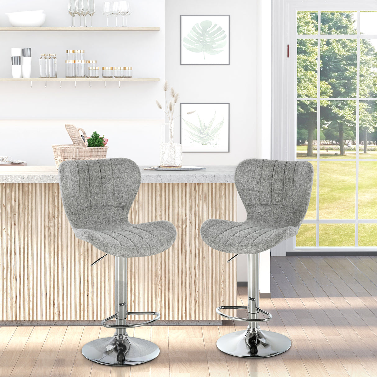 easycomfort easycomfort set 2 sgabelli da bar girevoli con altezza regolabile poggiapiedi e schienale in tessuto grigio