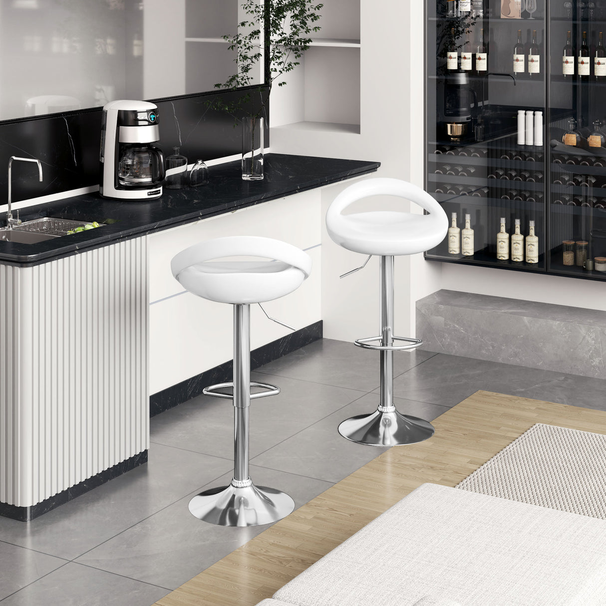 easycomfort easycomfort set 2 sgabelli da bar girevoli con poggiapiedi altezza regolabile base in acciaio seduta in abs bianco