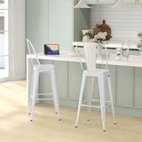 easycomfort easycomfort set 2 sgabelli da bar impilabili in metallo con schienale rimovibile e poggiapiedi bianco