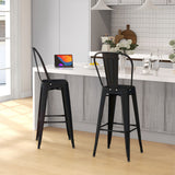 easycomfort easycomfort set 2 sgabelli da bar industriale con schienale rimovibile e poggiapiedi in metallo 44x49x116 cm nero
