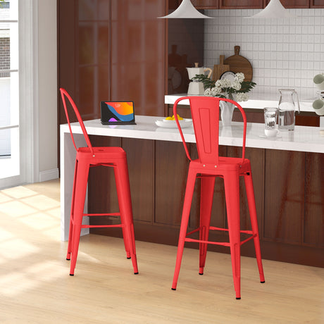easycomfort easycomfort set 2 sgabelli da cucina di design con schienale rimovibile e poggiapiedi in metallo 44x49x116 cm rosso