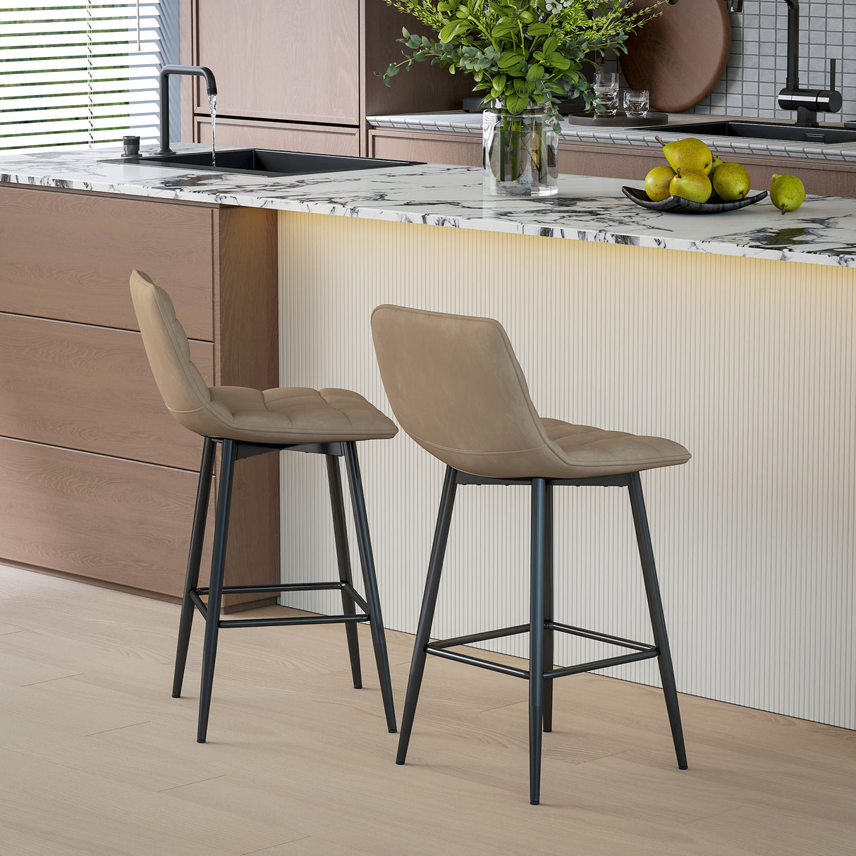 easycomfort easycomfort set 2 sgabelli da cucina stile nordico in tessuto effetto velluto e metallo 45x47x84 cm marrone