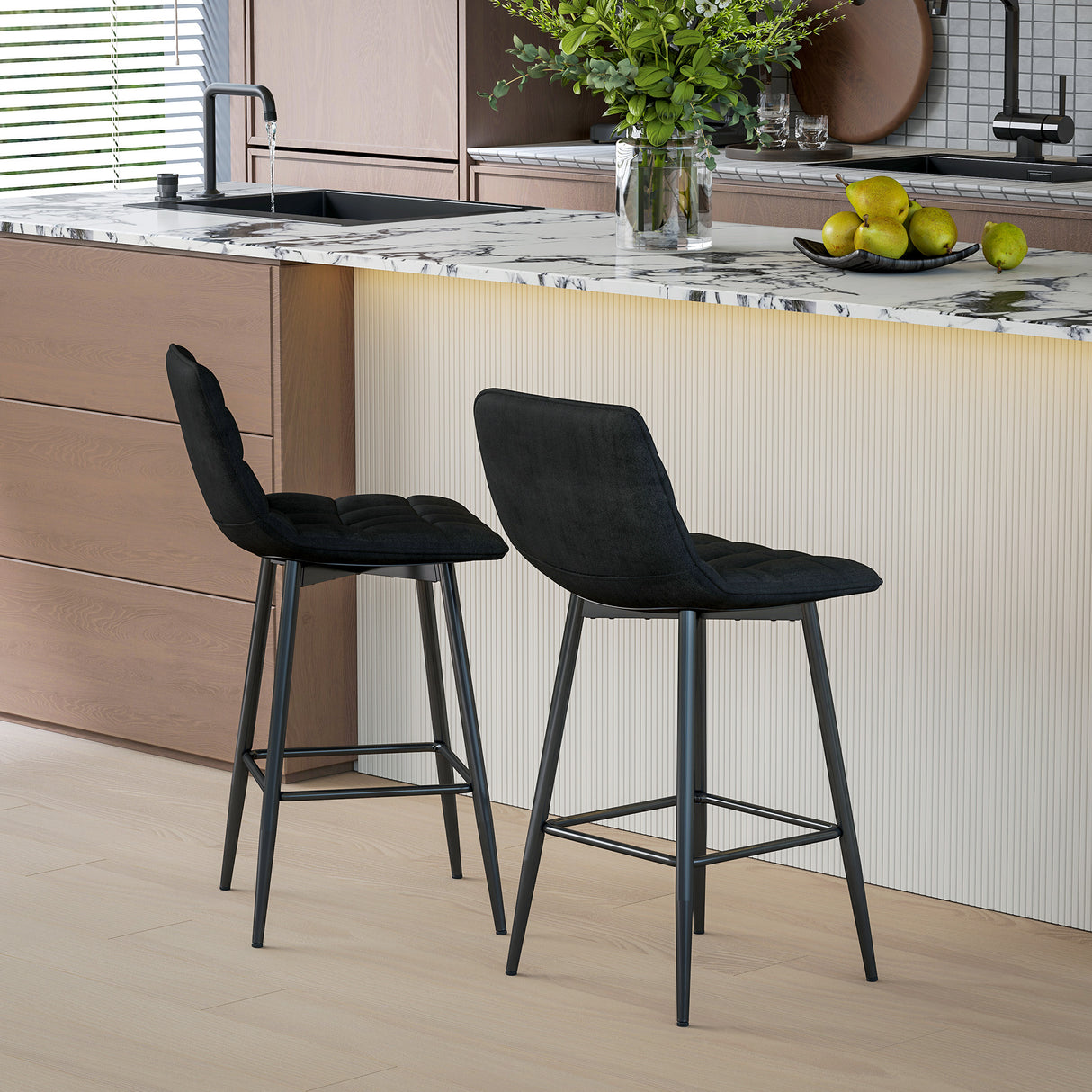 easycomfort easycomfort set 2 sgabelli da cucina stile nordico in tessuto effetto velluto e metallo 45x47x84 cm nero