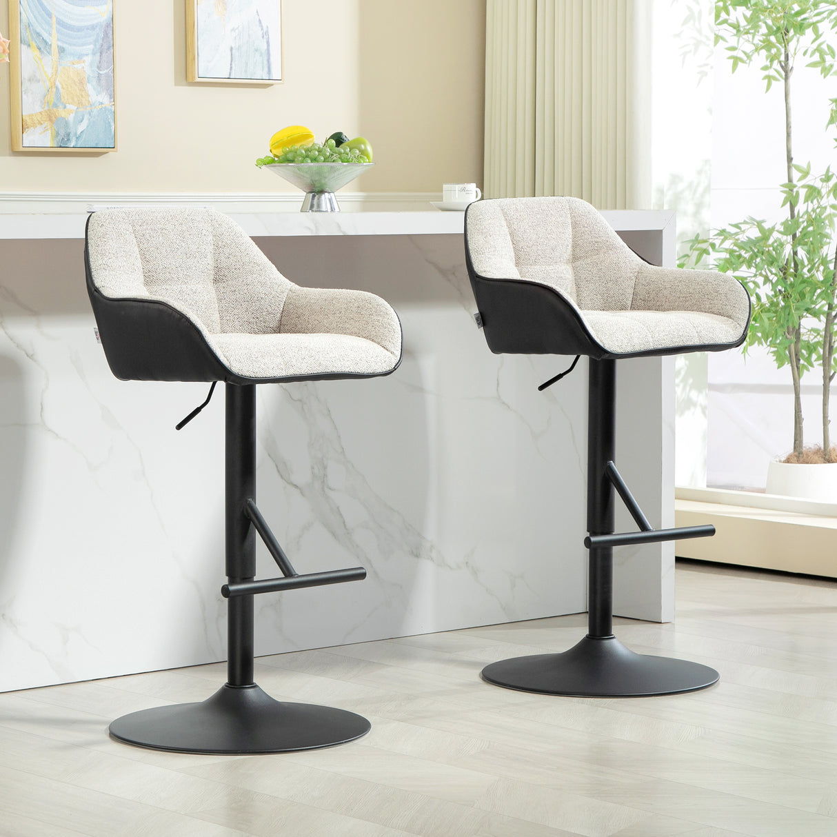 easycomfort easycomfort set 2 sgabelli imbottiti ad altezza regolabile con schienale e braccioli 52 5x53x86 5 108 cm nero grigio chiaro