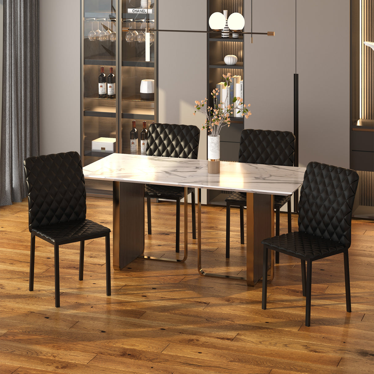 easycomfort easycomfort set 4 sedie da pranzo in finta pelle con cuciture a rombi e gambe in metallo nero