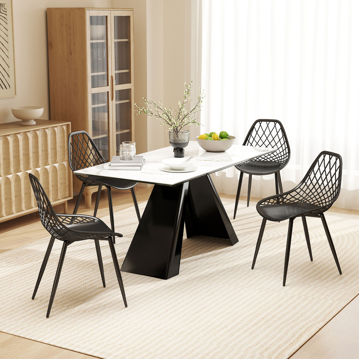 easycomfort easycomfort set 4 sedie da pranzo moderne con schienale traforato in plastica e gambe in metallo nero