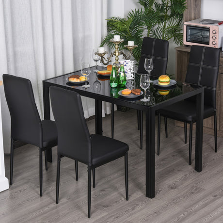 easycomfort easycomfort set 5 pezzi con 1 tavolo e 4 sedie per cucina o sala da pranzo in finta pelle metallo e vetro temperato nero