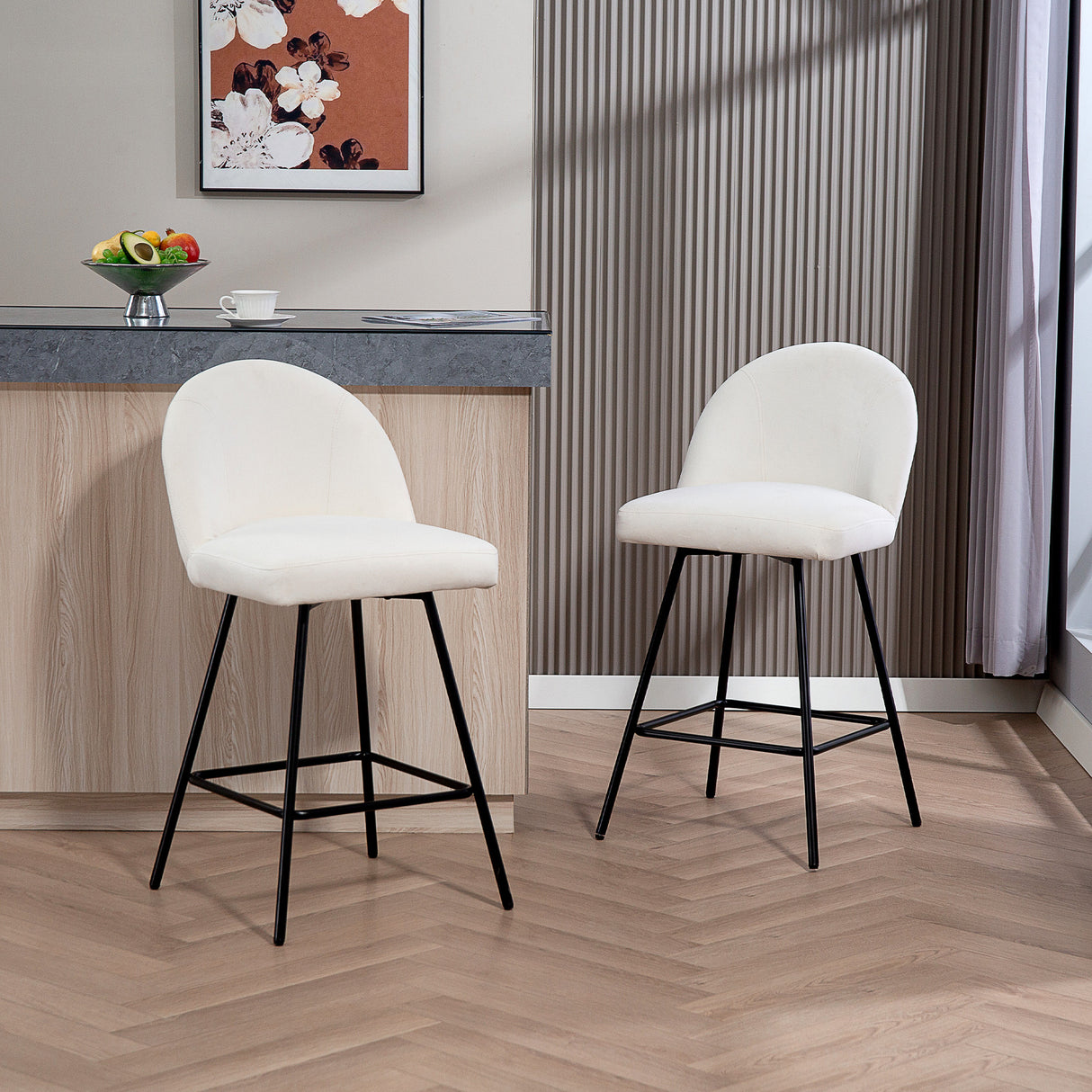 easycomfort easycomfort set da 2 sgabelli da bar con schienale in velluto e poggiapiedi in acciaio bianco crema