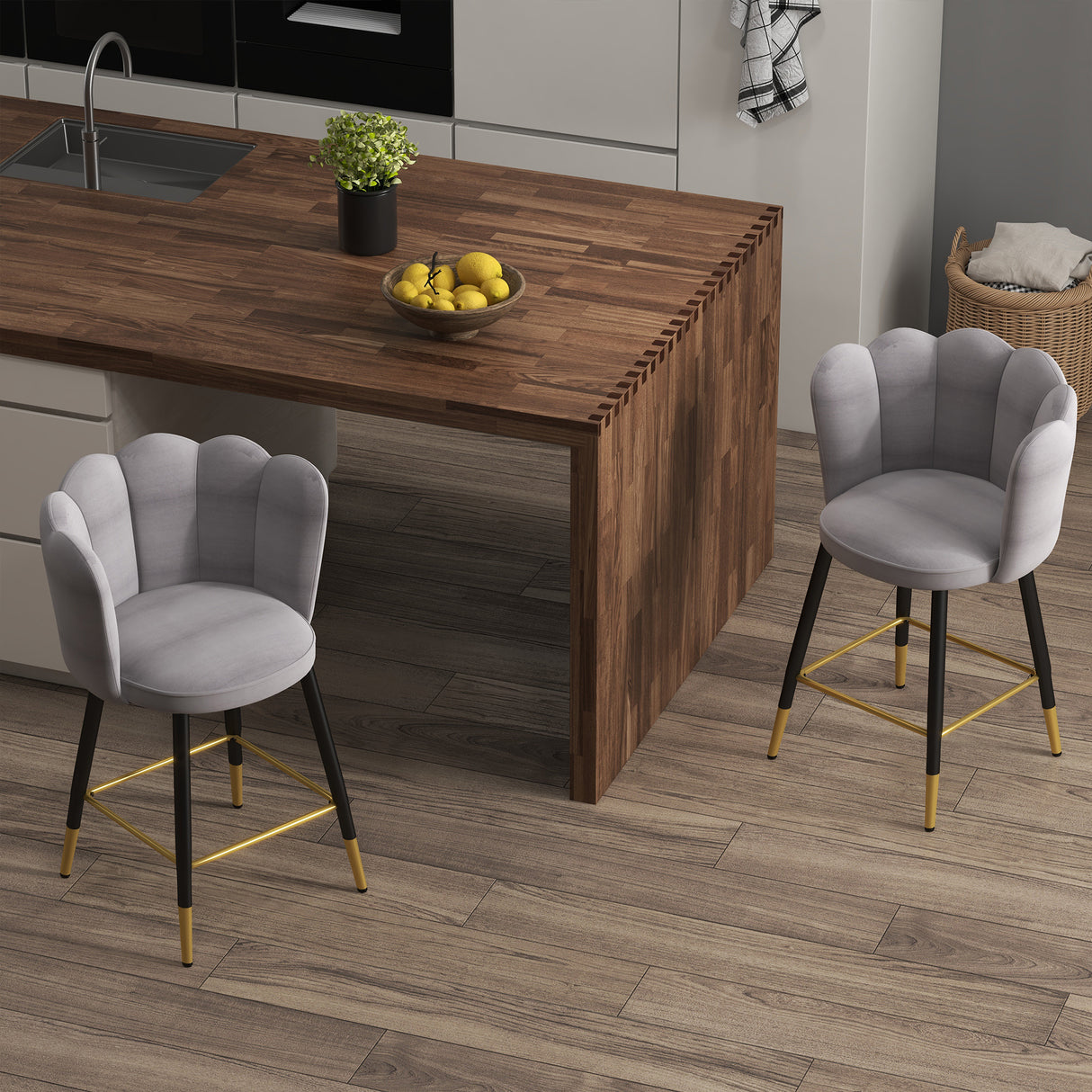 easycomfort easycomfort set da 2 sgabelli da bar vellutati con poggiapiedi e base in acciaio 59x52x90cm grigio