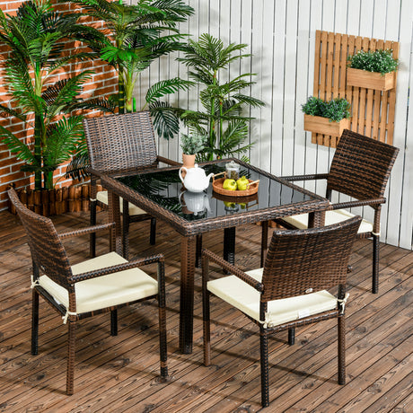 easycomfort easycomfort set da esterni in rattan pe con tavolo e 4 sedie con cuscini marrone