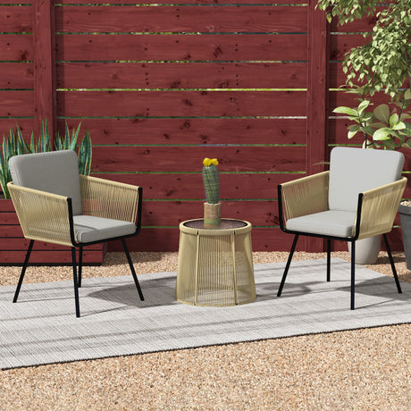 easycomfort easycomfort set da esterno con tavolino in vetro e 2 sedie da giardino in rattan stile boho caffe