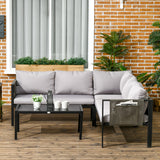 easycomfort easycomfort set da giardino 4 pezzi con 2 divanetti poltrona angolare e tavolino da caffe in vetro temperato