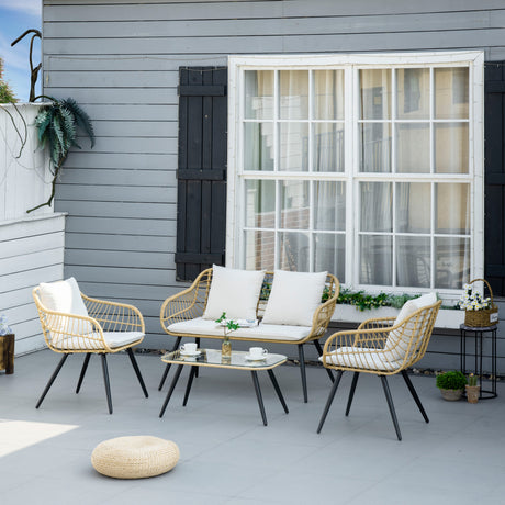 easycomfort easycomfort set da giardino 4 pezzi con 2 sedie da giardino divanetto 2 posti e tavolino basso naturale e crema