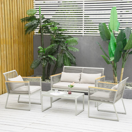 easycomfort easycomfort set da giardino 4 pezzi in rattan pe con 2 poltrone divanetto e tavolino da caffe in vetro temperato grigio