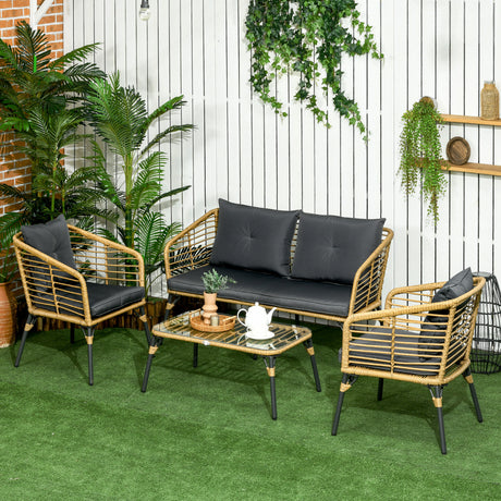 easycomfort easycomfort set da giardino 4 pezzi in rattan pe e acciaio con 2 sedie divano 2 posti e tavolino marrone nero e grigio