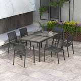 easycomfort easycomfort set da giardino con 6 sedie impilabili in tessuto a rete e tavolo effetto legno grigio