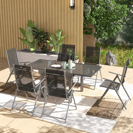 easycomfort easycomfort set da giardino con tavolo allungabile in vetro e 6 sedie da esterno pieghevoli acciaio e textilene grigio