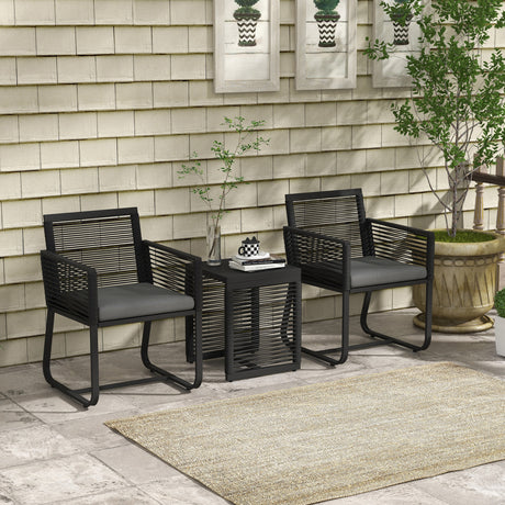 easycomfort easycomfort set da giardino in rattan con 2 poltroncine con cuscini e tavolino da caffe in vetro nero