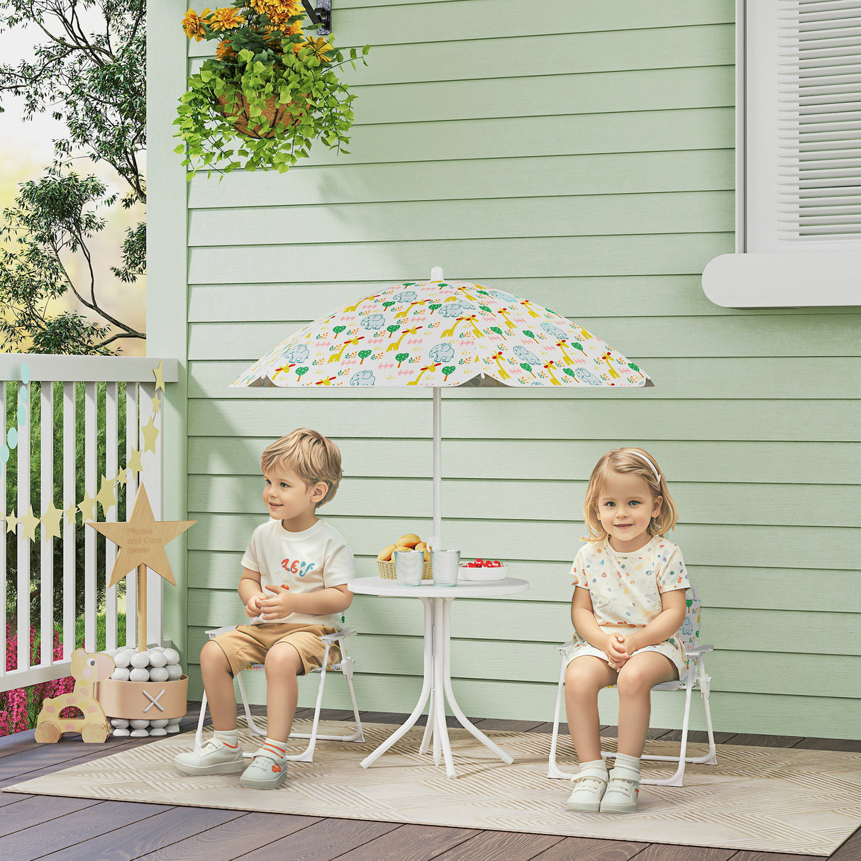 easycomfort easycomfort set da giardino per bambini 2 5 anni con tavolino rotondo 2 sedie pieghevoli e un ombrellone bianco