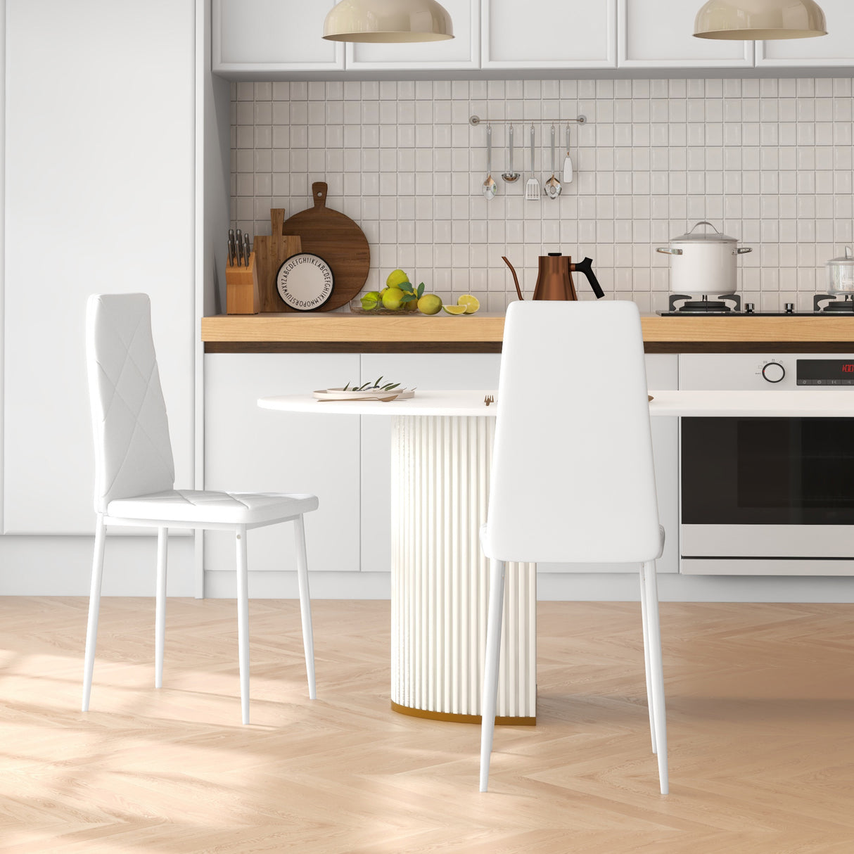 easycomfort easycomfort set di 2 sedie da pranzo moderne con schienale alto in finta pelle e acciaio 41x50x97 cm bianco