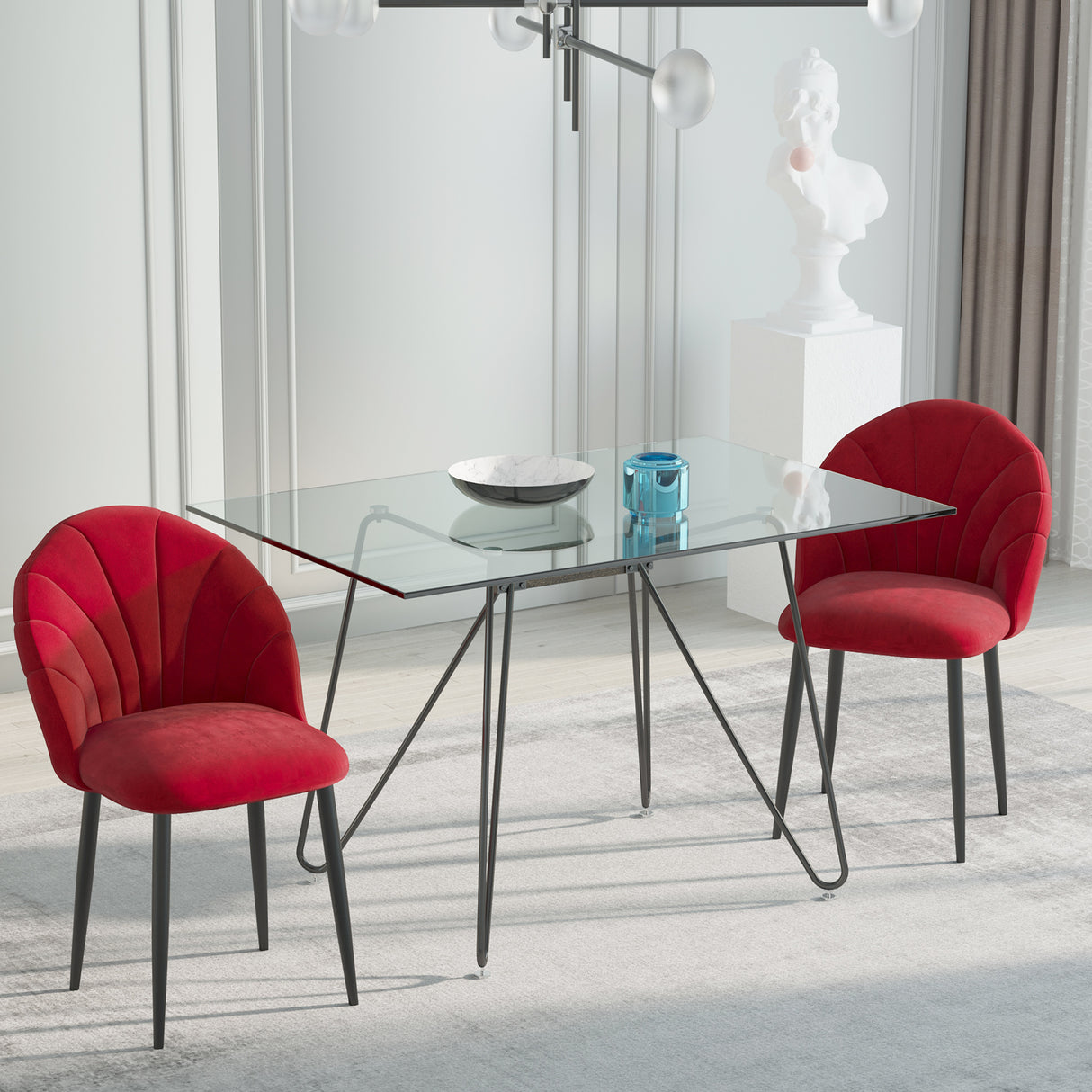easycomfort easycomfort set di 2 sedie sala da pranzo sedie cucina moderne con schienale a conchiglia e gambe in metallo sedia in velluto con imbottita per cucina camera da letto ufficio e soggiorno rosso ean 8055776912158