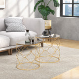 easycomfort easycomfort set di 2 tavolini da salotto impilabili art deco in metallo con piano in vetro oro