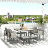 easycomfort easycomfort set mobili da giardino con tavolo da pranzo 4 sedie da esterno e 4 sgabelli poggiapiedi grigio