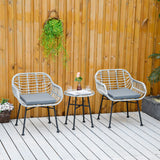 easycomfort easycomfort set mobili da giardino in rattan pe con 2 sedie e tavolino con ripiano in vetro grigio