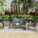 easycomfort easycomfort set salotto da giardino in rattan con 2 poltrone divanetto 2 posti e tavolino da caffe in vetro grigio