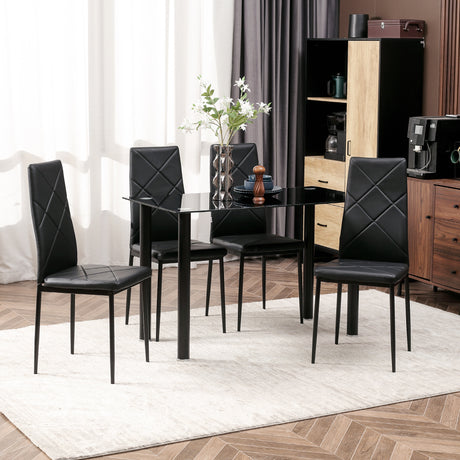 easycomfort easycomfort set tavolo da pranzo con 4 sedie piano in vetro e sedie imbottite in finta pelle nero
