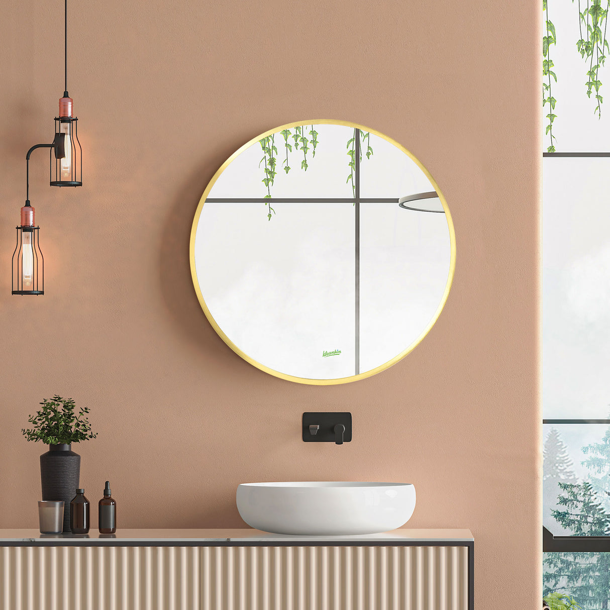 easycomfort easycomfort specchio bagno rotondo con cornice da parete in lega di alluminio 50x2cm oro